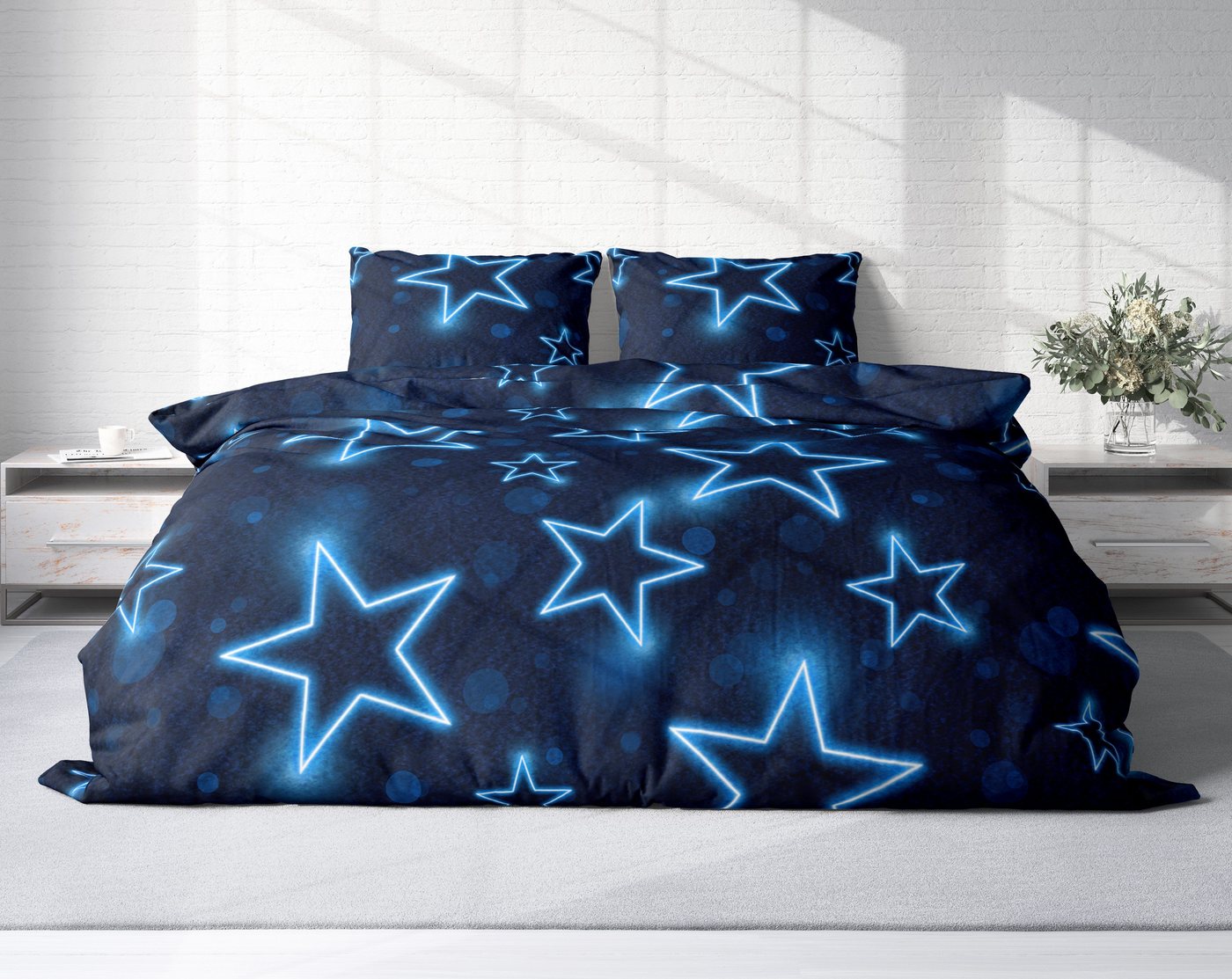 One Home Bettwäsche Winter Thermofleece, Fleece, 3 teilig, Sterne leuchtoptik, kuschelig flauschig warm weich Modern – Bild 2 von 5