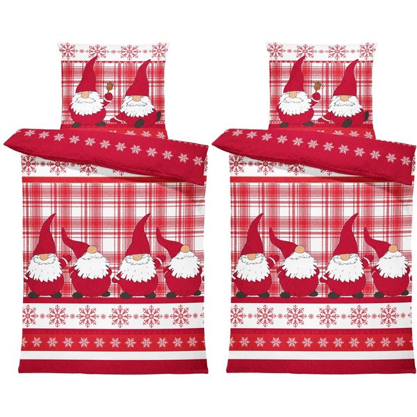 One Home Bettwäsche Winter Thermofleece, Fleece, 4 teilig, Weihnachten Wichtel Christmas, kuschelig flauschig warm weich Modern