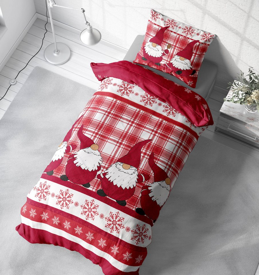 One Home Bettwäsche Winter Thermofleece, Fleece, 4 teilig, Weihnachten Wichtel Christmas, kuschelig flauschig warm weich Modern – Bild 4 von 5