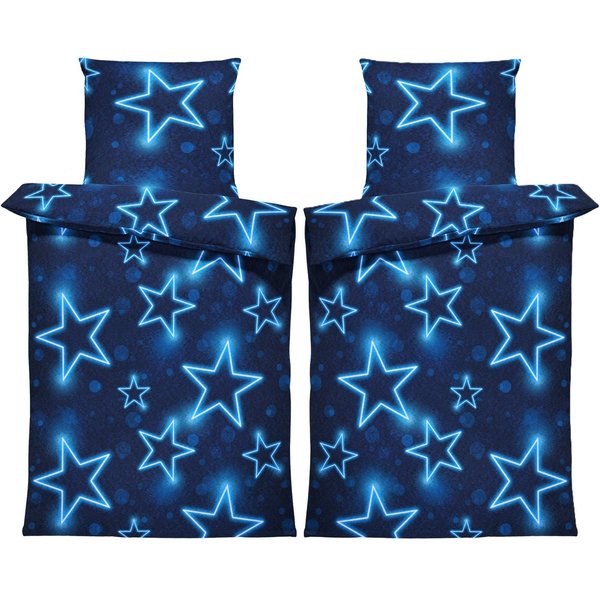 One Home Bettwäsche Winter Thermofleece, Fleece, 4 teilig, Sterne leuchtoptik, kuschelig flauschig warm weich Modern