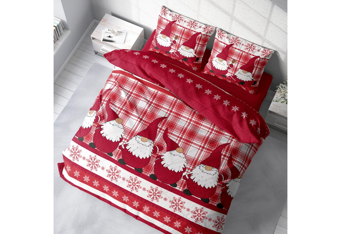 One Home Bettwäsche Winter Thermofleece, Fleece, 3 teilig, Weihnachten Wichtel Christmas, kuschelig flauschig warm weich Modern – Bild 4 von 5
