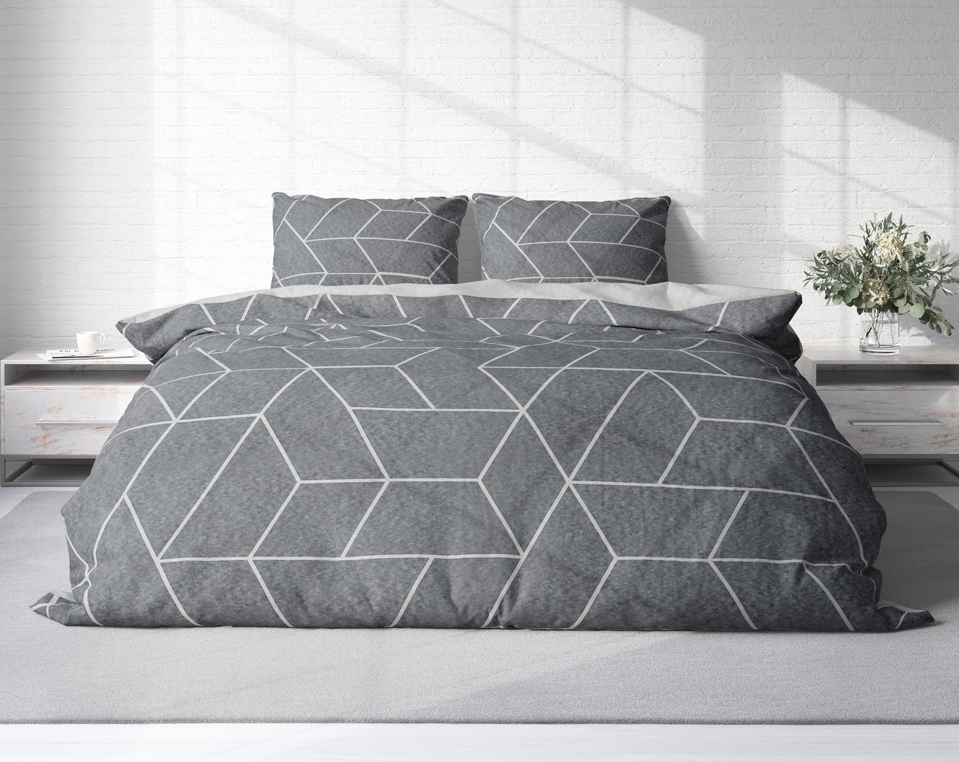 One Home Bettwäsche Winter Thermofleece, Fleece, 3 teilig, Geometrisch Wende, kuschelig flauschig warm weich Modern – Bild 2 von 5
