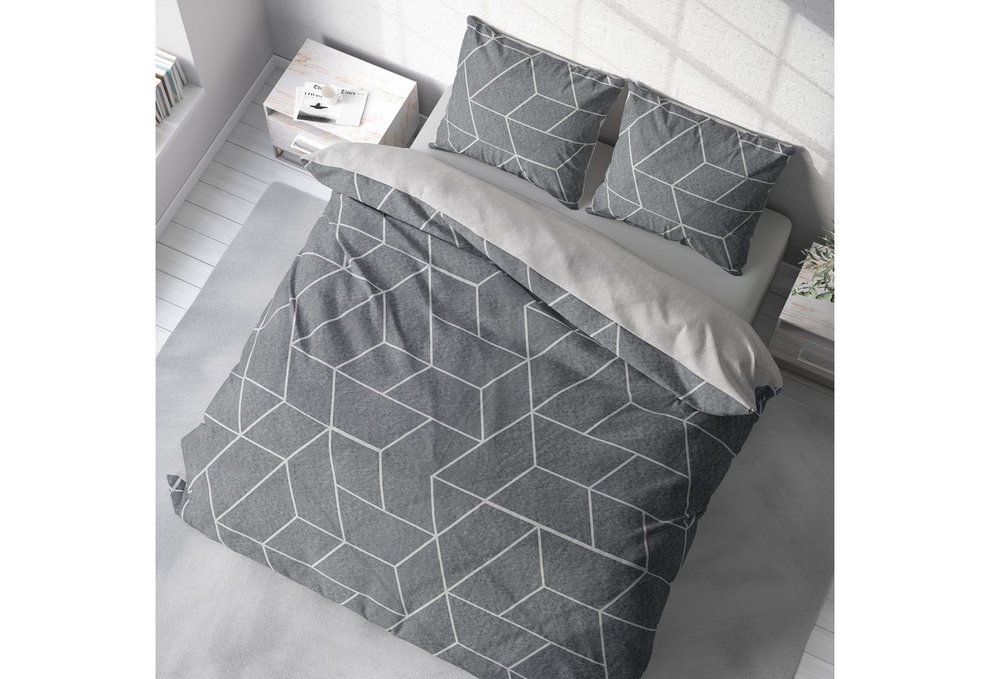One Home Bettwäsche Winter Thermofleece, Fleece, 3 teilig, Geometrisch Wende, kuschelig flauschig warm weich Modern – Bild 4 von 5
