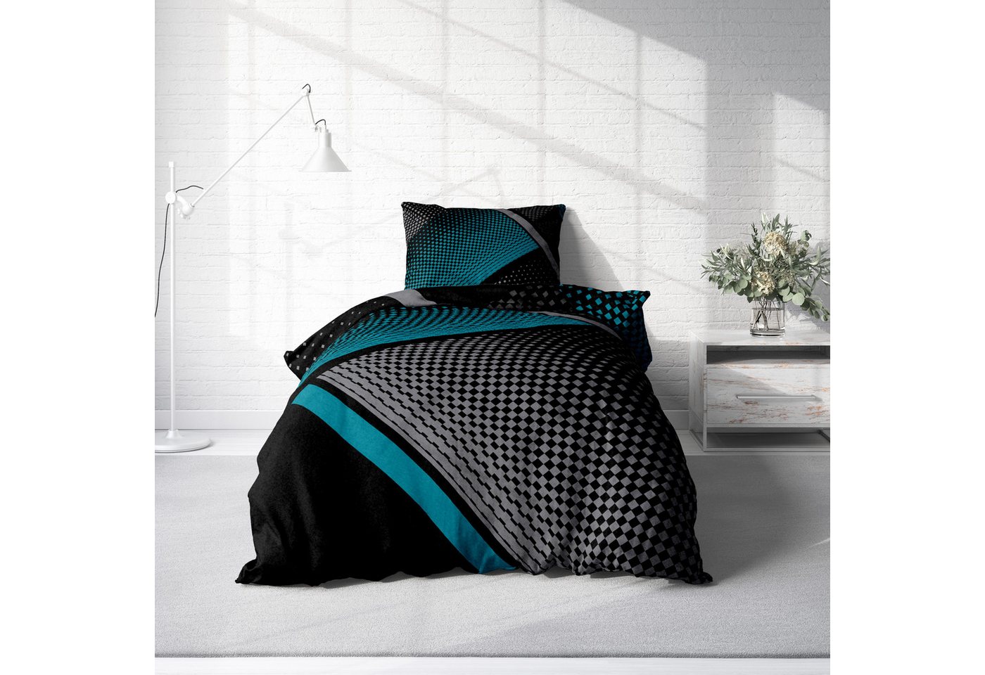 One Home Bettwäsche Winter Thermofleece, Fleece, 4 teilig, Geometrisch grafisch, kuschelig flauschig warm weich Modern – Bild 2 von 5