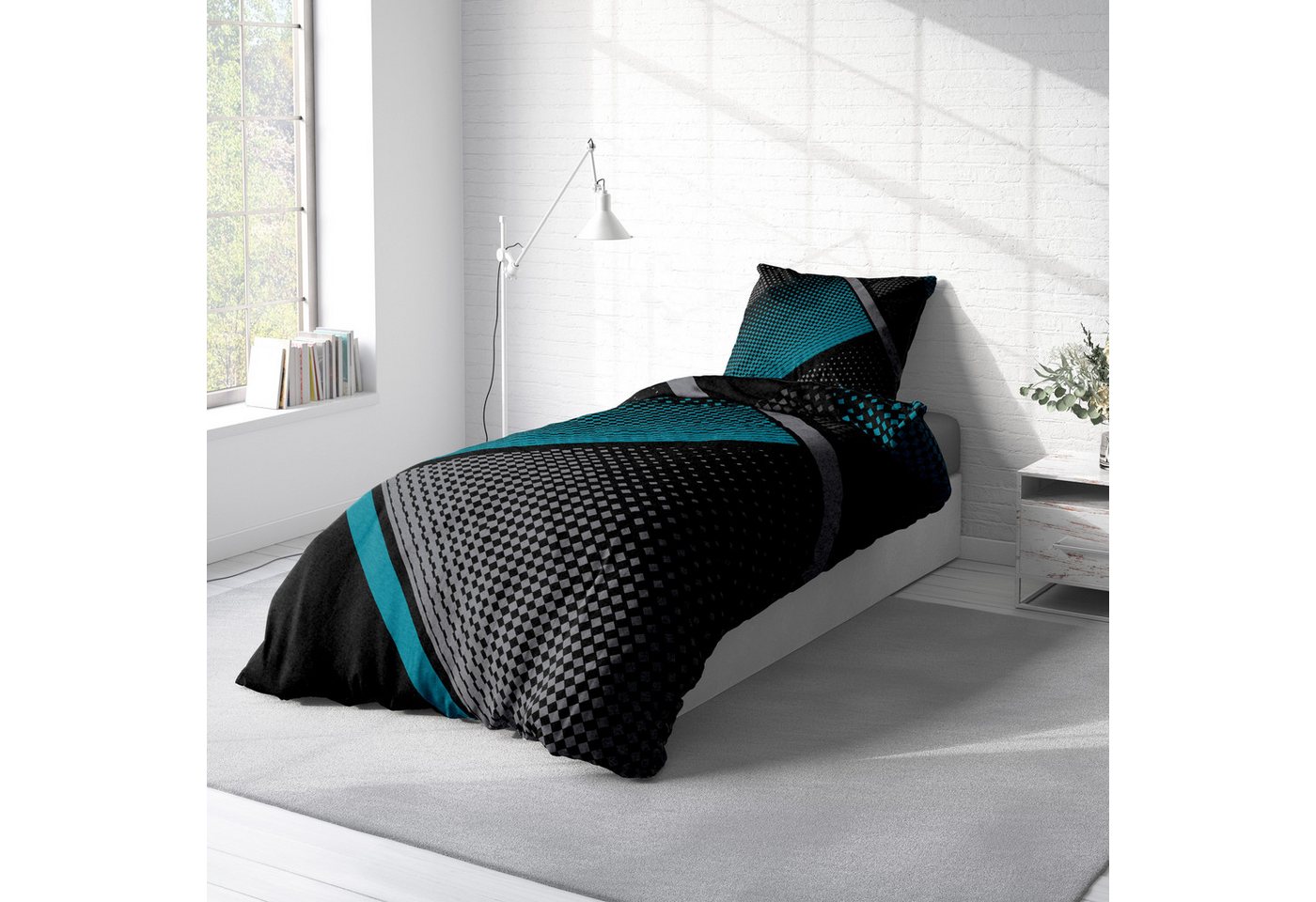 One Home Bettwäsche Winter Thermofleece, Fleece, 4 teilig, Geometrisch grafisch, kuschelig flauschig warm weich Modern – Bild 3 von 5