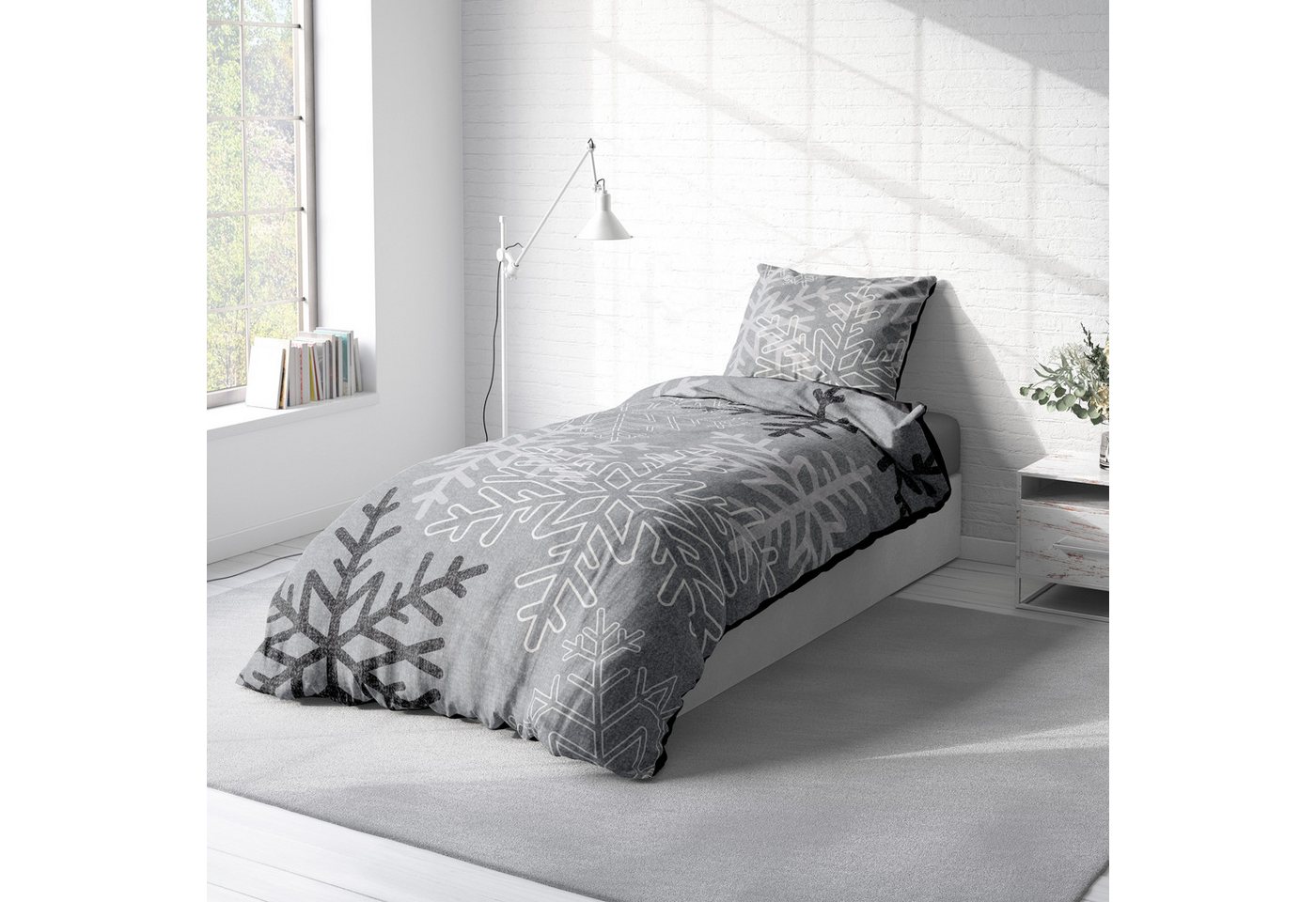 One Home Bettwäsche Winter Thermofleece, Fleece, 2 teilig, Kristalle und Schneeflocken, kuschelig flauschig warm weich Modern – Bild 3 von 5