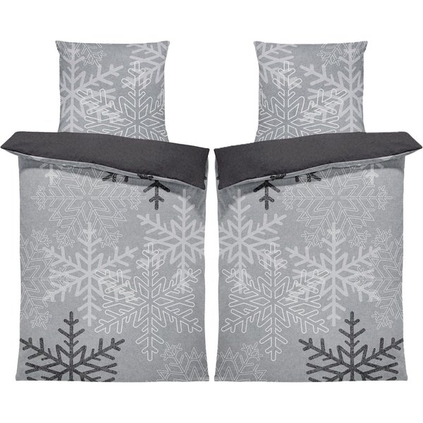 One Home Bettwäsche Winter Thermofleece, Fleece, 4 teilig, Kristalle und Schneeflocken, kuschelig flauschig warm weich Modern