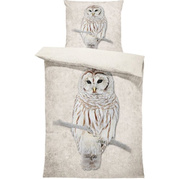 One Home Bettwäsche Winter Thermofleece, Fleece, 2 teilig, Eule Natur Tiermotiv, kuschelig flauschig warm weich Modern