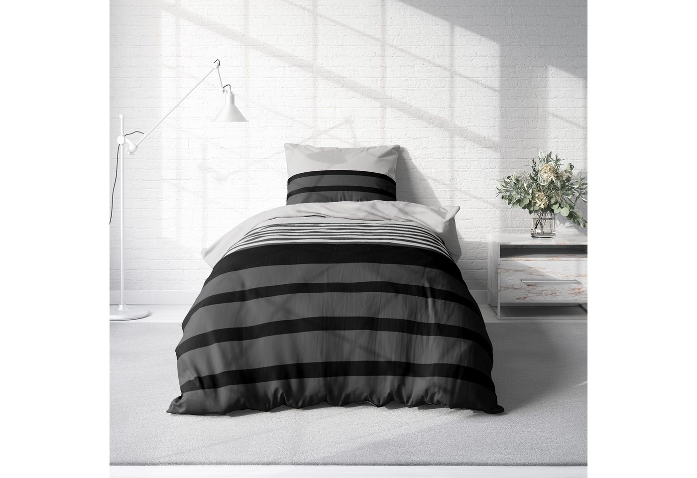 One Home Bettwäsche Winter Viga, Flanell, 2 teilig, modern gestreift, kuschelig flauschig warme weiche Baumwolle Biber – Bild 2 von 5