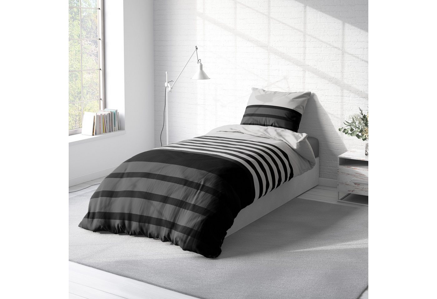 One Home Bettwäsche Winter Viga, Flanell, 2 teilig, modern gestreift, kuschelig flauschig warme weiche Baumwolle Biber – Bild 3 von 5