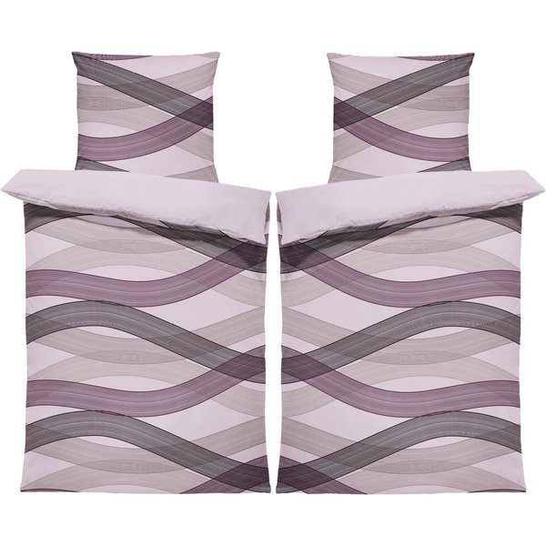 One Home Bettwäsche Winter Welle, Flanell, 4 teilig, modern geschwungen, kuschelig flauschig warme weiche Baumwolle Biber
