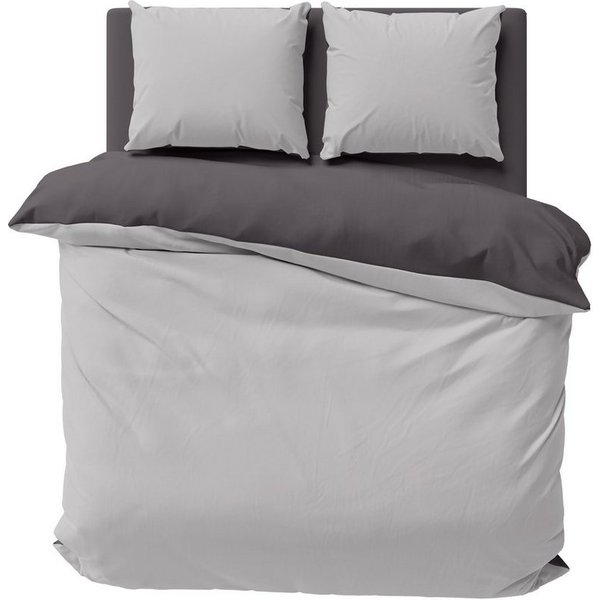 One Home Wendebettwäsche Doubleface, Mikrofaser, 3 teilig, grau / anthrazit, Doppelbett
