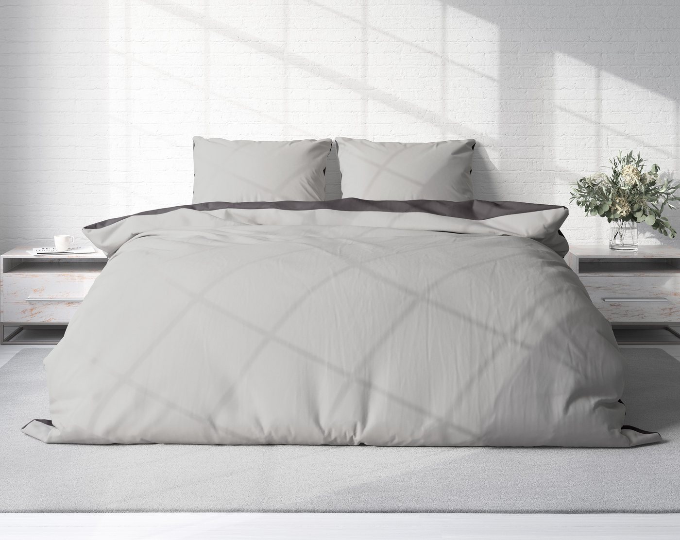 One Home Wendebettwäsche Doubleface, Mikrofaser, 3 teilig, grau / anthrazit, Doppelbett – Bild 2 von 5