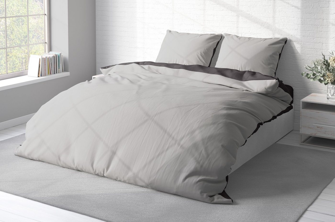 One Home Wendebettwäsche Doubleface, Mikrofaser, 3 teilig, grau / anthrazit, Doppelbett – Bild 3 von 5