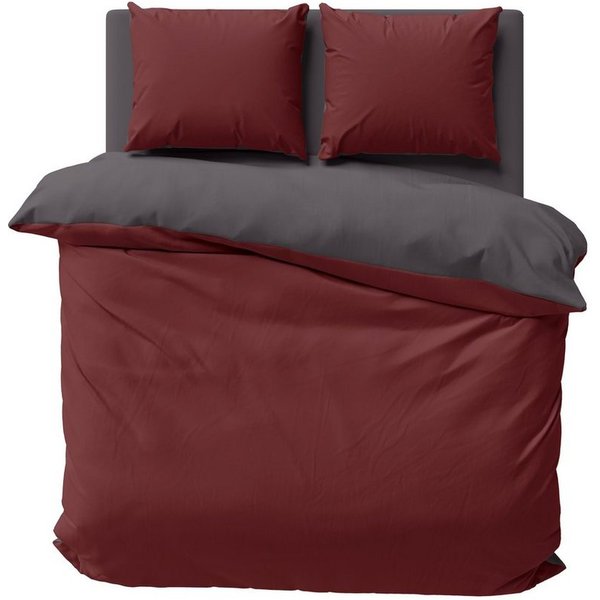 One Home Wendebettwäsche Doubleface, Mikrofaser, 3 teilig, bordeaux / anthrazit, Doppelbett
