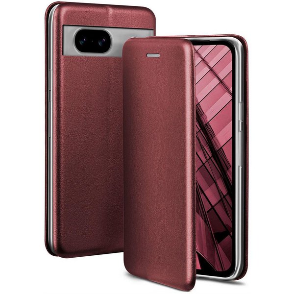 ONEFLOW Handyhülle für Google Pixel 8a Premium Hülle Business Cover Rot 6,1 Zoll, 360 Grad Schutzhülle Flip Case Etui Klapphülle Dünn Leder Handy Tasche