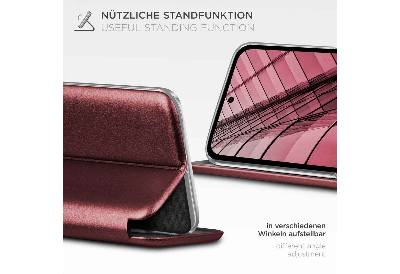 ONEFLOW Handyhülle für Google Pixel 8a Premium Hülle Business Cover Rot 6,1 Zoll, 360 Grad Schutzhülle Flip Case Etui Klapphülle Dünn Leder Handy Tasche – Bild 2 von 5
