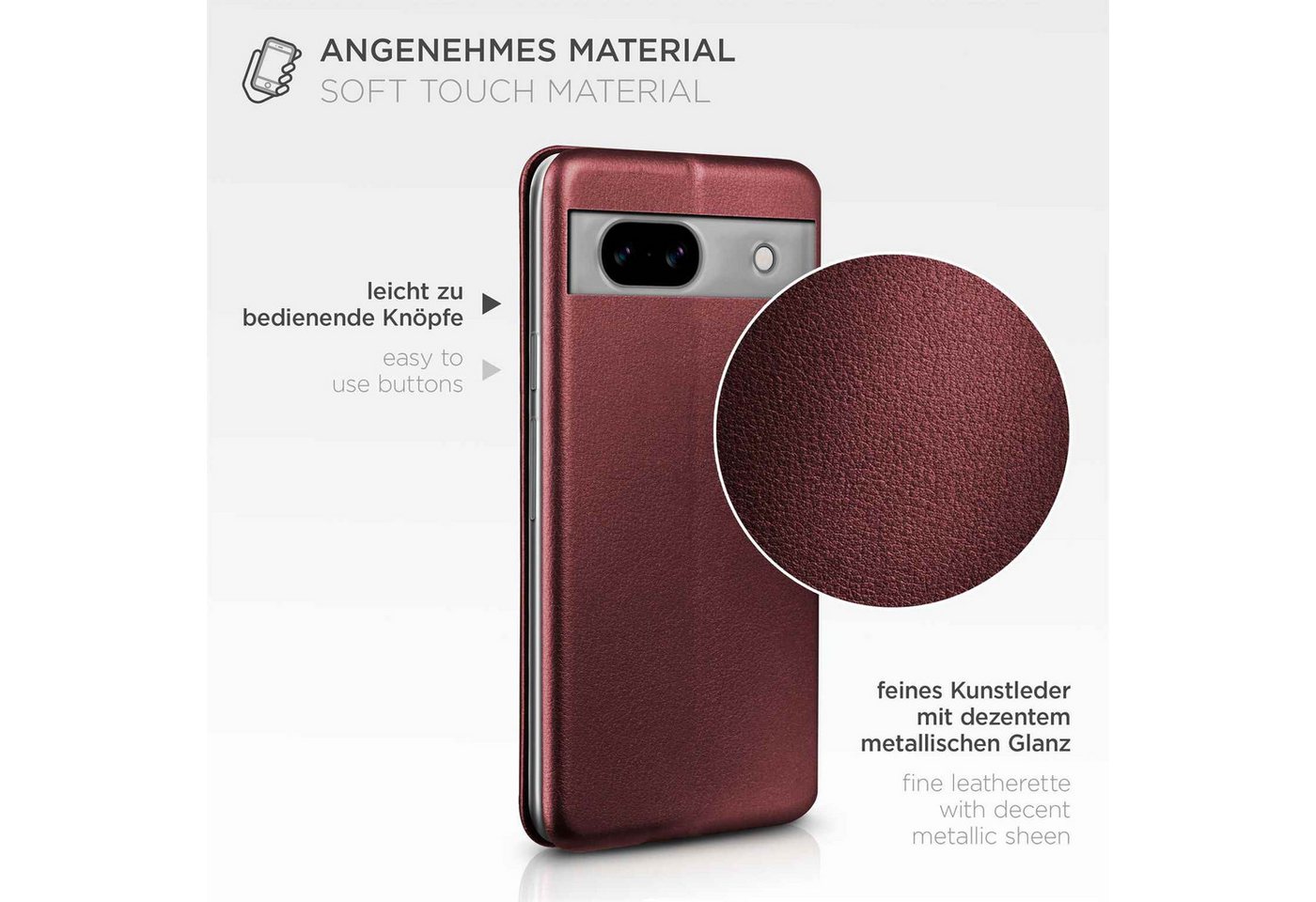 ONEFLOW Handyhülle für Google Pixel 8a Premium Hülle Business Cover Rot 6,1 Zoll, 360 Grad Schutzhülle Flip Case Etui Klapphülle Dünn Leder Handy Tasche – Bild 5 von 5