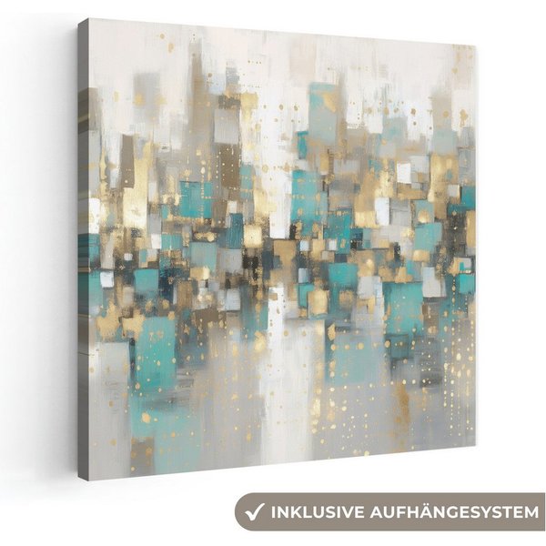 OneMillionCanvasses® Leinwandbild Abstrakt - Blöcke - Gold - Skyline, Fotodruck (1 St), Leinwand Bilder Klein, Wand Dekoration Aesthetic 30x20 cm
