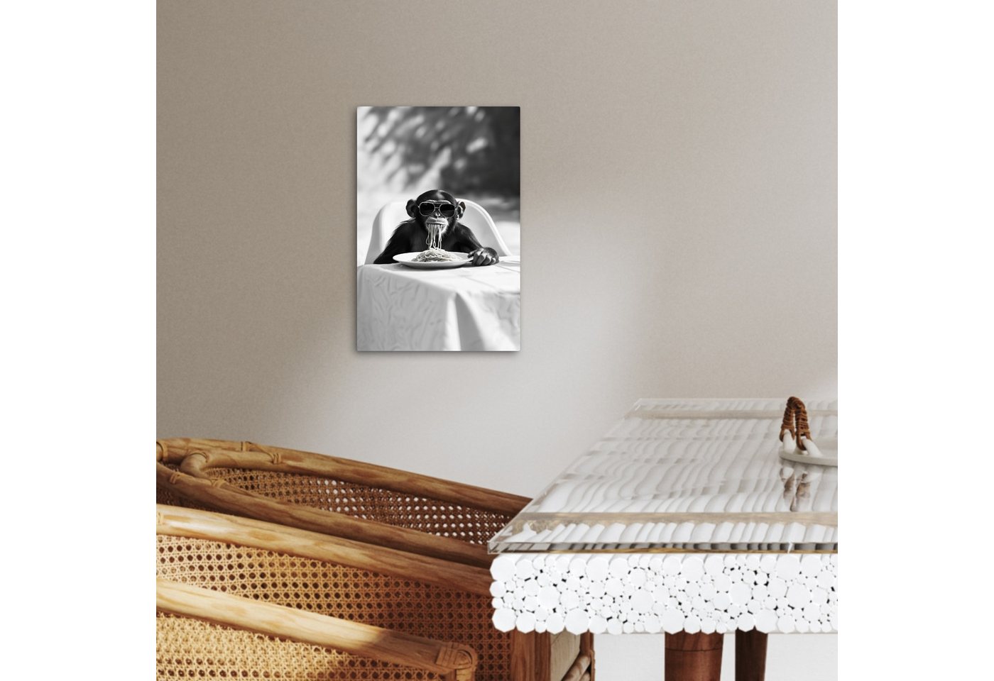 OneMillionCanvasses® Leinwandbild Affe - Spaghetti - Sonnenbrille - Schwarz und weiß - Cool - Tier, Fotodruck (1 St), Küchenbilder Modern, Deko Bilder für die K – Bild 3 von 5