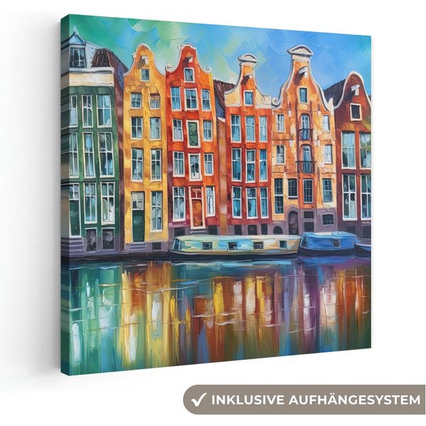 OneMillionCanvasses® Leinwandbild Amsterdam - Ölfarbenoptik - Gracht - Kunstdrucke - Kunst, Fotodruck (1 St), Wandbild, Deko Schlafzimmer Wohnzimmer Flur 20x20 