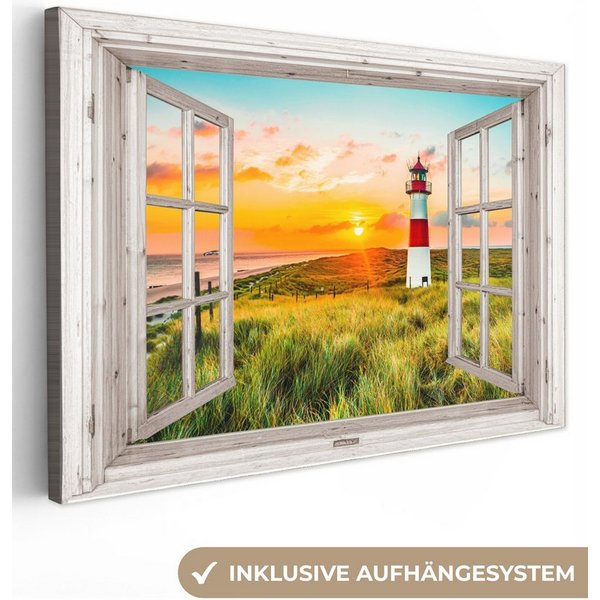 OneMillionCanvasses® Leinwandbild Ansichten - Leuchtturm - Landschaft - Natur - Ländlich - Strand, Fotodruck (1 St), Leinwand Bilder Klein, Wand Dekoration Aest