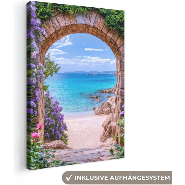 OneMillionCanvasses® Leinwandbild Aussicht - Tor - Meer - Strand - Felsen, Fotodruck (1 St), Wandbild, Deko Schlafzimmer Wohnzimmer Flur 20x20 cm