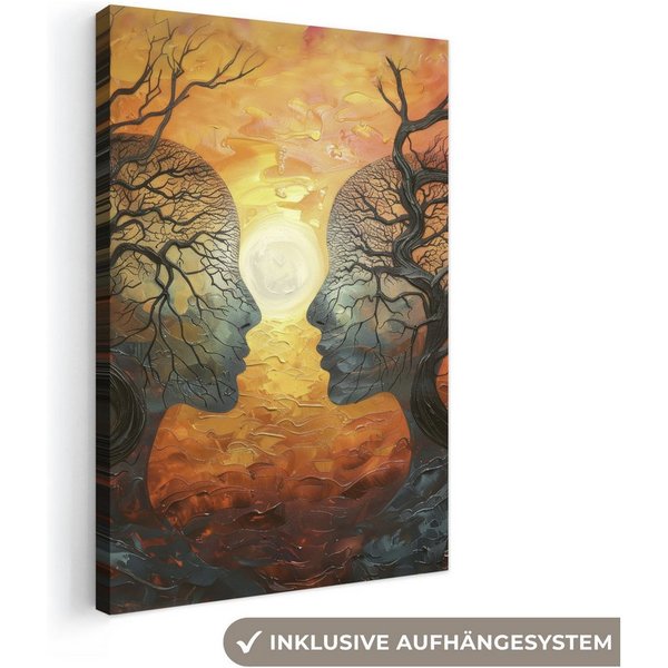 OneMillionCanvasses® Leinwandbild Bäume - Gesichter - Sonne - Kunst, Fotodruck (1 St), Leinwand Canvas Wandbild, Wanddekoration 20x30 cm