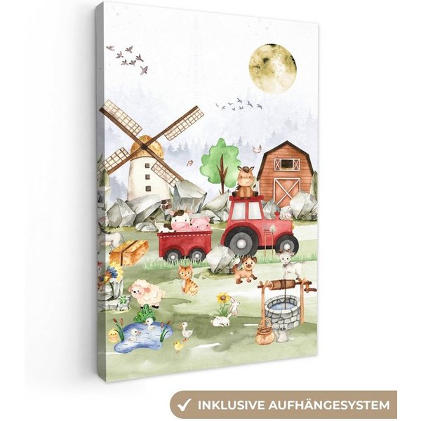 OneMillionCanvasses® Leinwandbild Bauernhof - Traktor - Kinder - Tiere, Fotodruck (1 St), Leinwand Bilder Klein, Wand Dekoration Aesthetic 30x20 cm