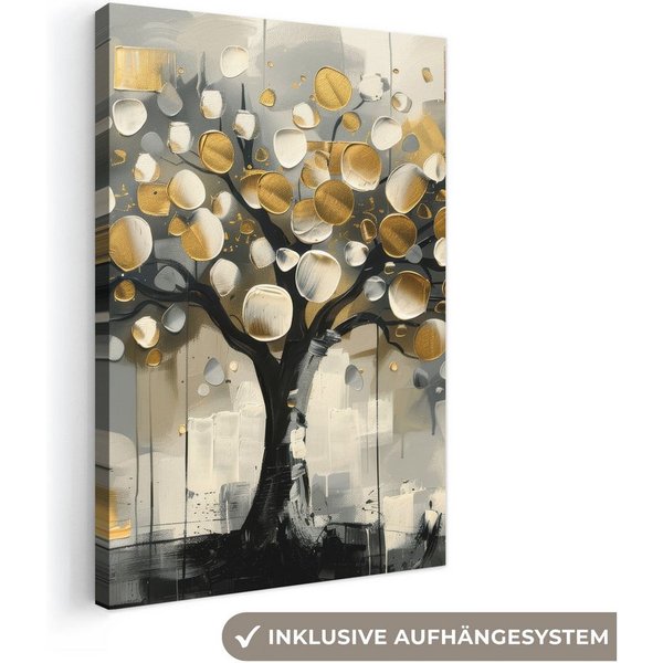 OneMillionCanvasses® Leinwandbild Baum - Abstrakt - Beige - Gold - Schwarz, Fotodruck (1 St), Wandbild, Deko Schlafzimmer Wohnzimmer Flur 20x20 cm