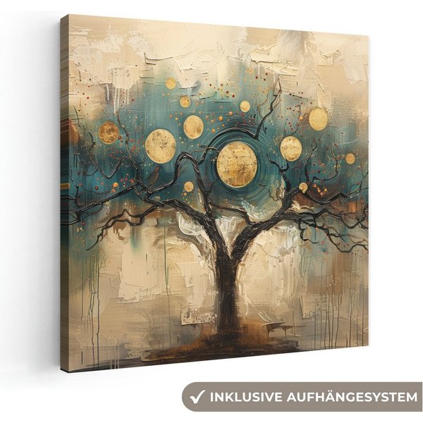OneMillionCanvasses® Leinwandbild Baum - Abstrakt - Braun - Gold - Industriell, Fotodruck (1 St), Leinwand Bilder Klein, Wand Dekoration Aesthetic 30x20 cm