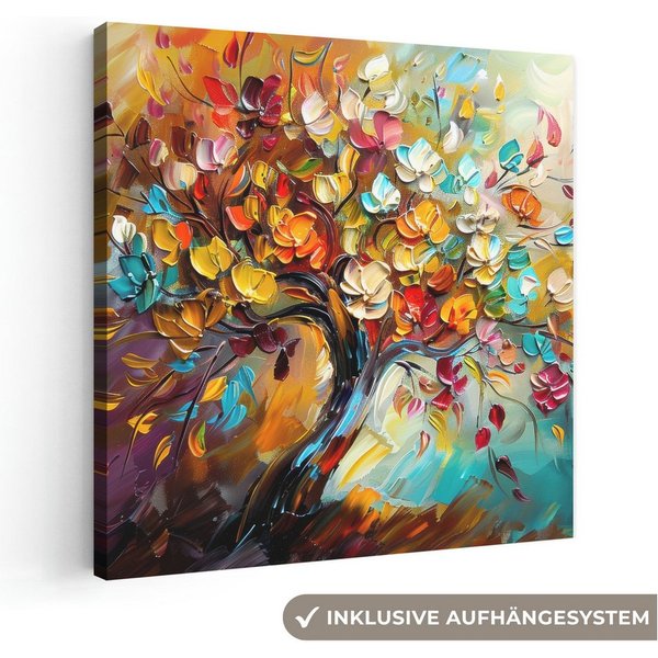 OneMillionCanvasses® Leinwandbild Baum - Abstrakt - Farbenfroh - Blumen, Fotodruck (1 St), Wandbild, Deko Schlafzimmer Wohnzimmer Flur 20x20 cm
