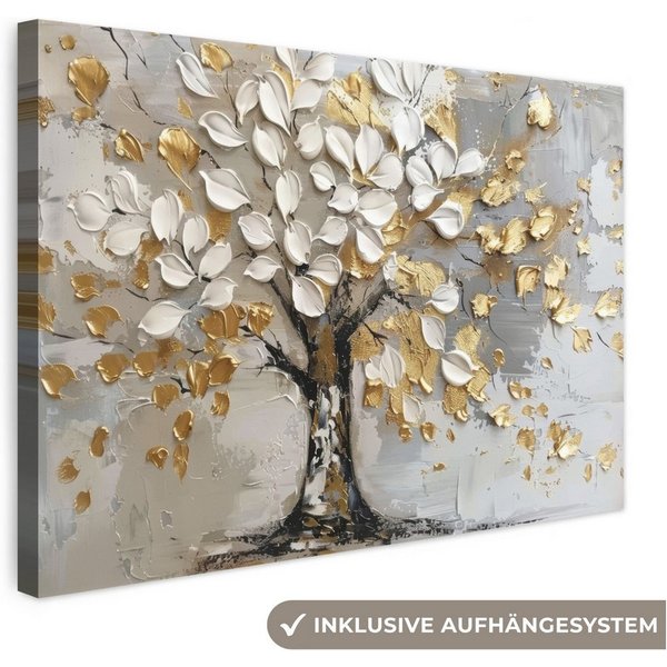 OneMillionCanvasses® Leinwandbild Baum - Beige - Grau - Gold - Abstrakt, Fotodruck (1 St), Leinwand Canvas Wandbild, Wanddekoration 20x30 cm