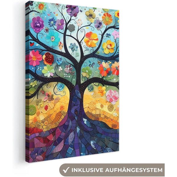 OneMillionCanvasses® Leinwandbild Baum - Bunt - Blumen - Kunst - Abstrakt, Fotodruck (1 St), Leinwand Bilder Klein, Wand Dekoration Aesthetic 30x20 cm
