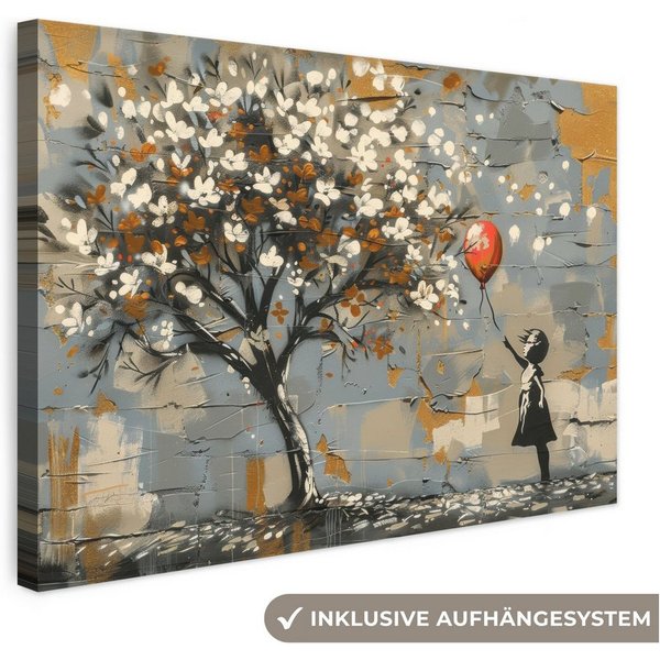 OneMillionCanvasses® Leinwandbild Baum - Graffiti - Banksy-Stil - Balloon Girl, Fotodruck (1 St), Wandbild, Deko Schlafzimmer Wohnzimmer Flur 20x20 cm