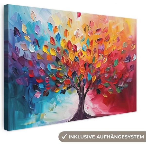 OneMillionCanvasses® Leinwandbild Baum - Lebensbaum - Bunt - Abstrakt, Fotodruck (1 St), Leinwand Canvas Wandbild, Wanddekoration 20x30 cm