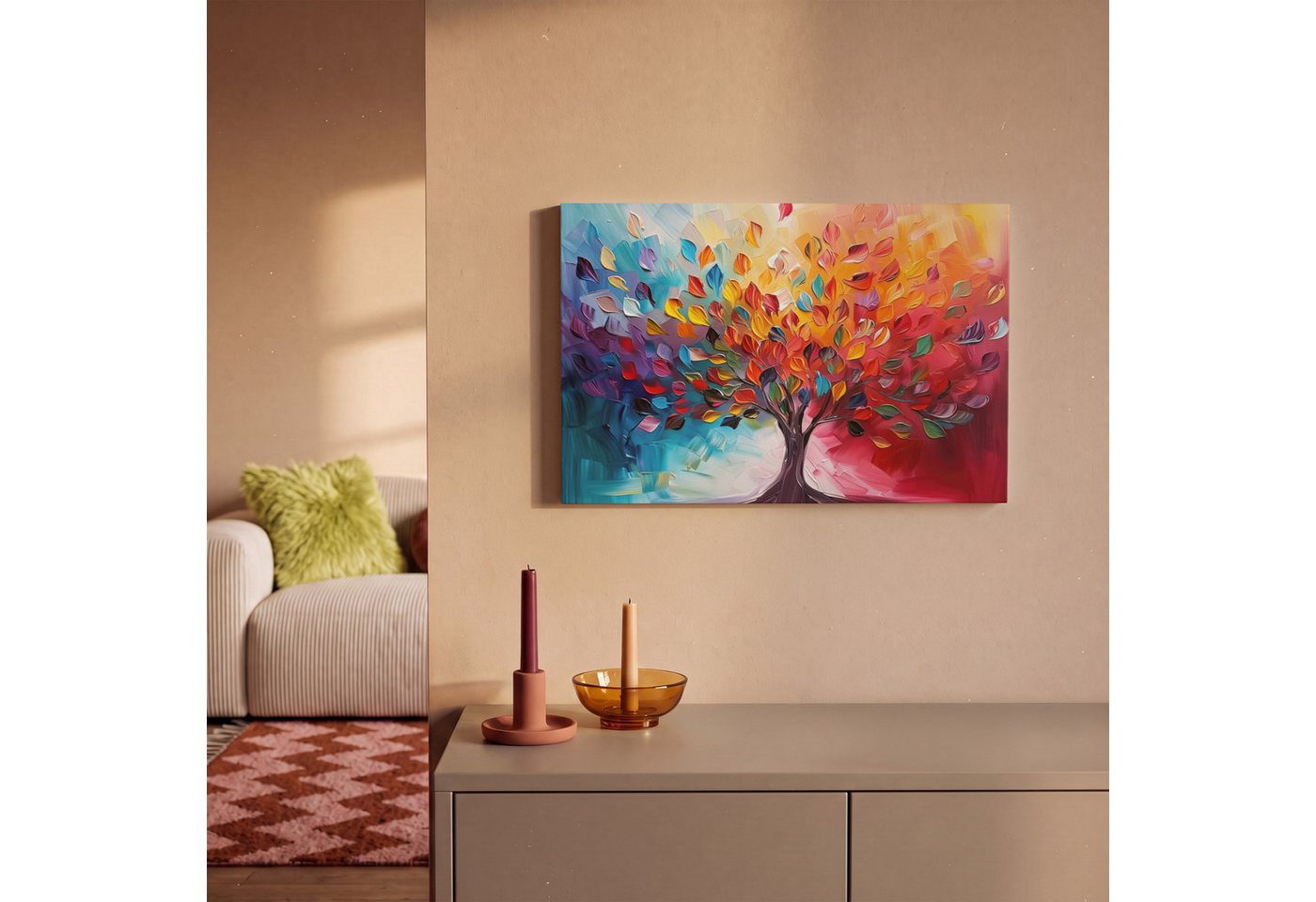 OneMillionCanvasses® Leinwandbild Baum - Lebensbaum - Bunt - Abstrakt, Fotodruck (1 St), Leinwand Canvas Wandbild, Wanddekoration 20x30 cm – Bild 2 von 5