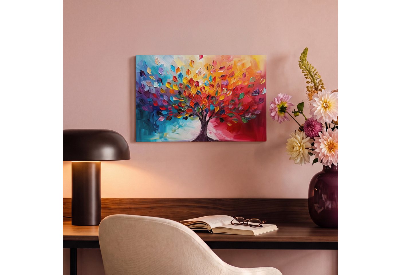 OneMillionCanvasses® Leinwandbild Baum - Lebensbaum - Bunt - Abstrakt, Fotodruck (1 St), Leinwand Canvas Wandbild, Wanddekoration 20x30 cm – Bild 4 von 5