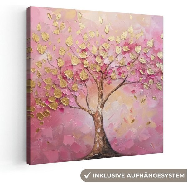 OneMillionCanvasses® Leinwandbild Baum - Rosa - Gold - Modern, Fotodruck (1 St), Leinwand Canvas Wandbild, Wanddekoration 20x30 cm