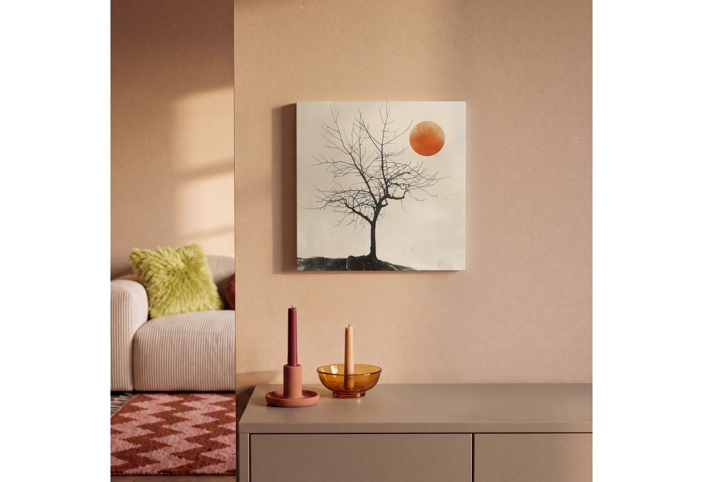 OneMillionCanvasses® Leinwandbild Baum - Sonne - Modern - Landschaft, Fotodruck (1 St), Wandbild, Deko Schlafzimmer Wohnzimmer Flur 20x20 cm – Bild 2 von 5