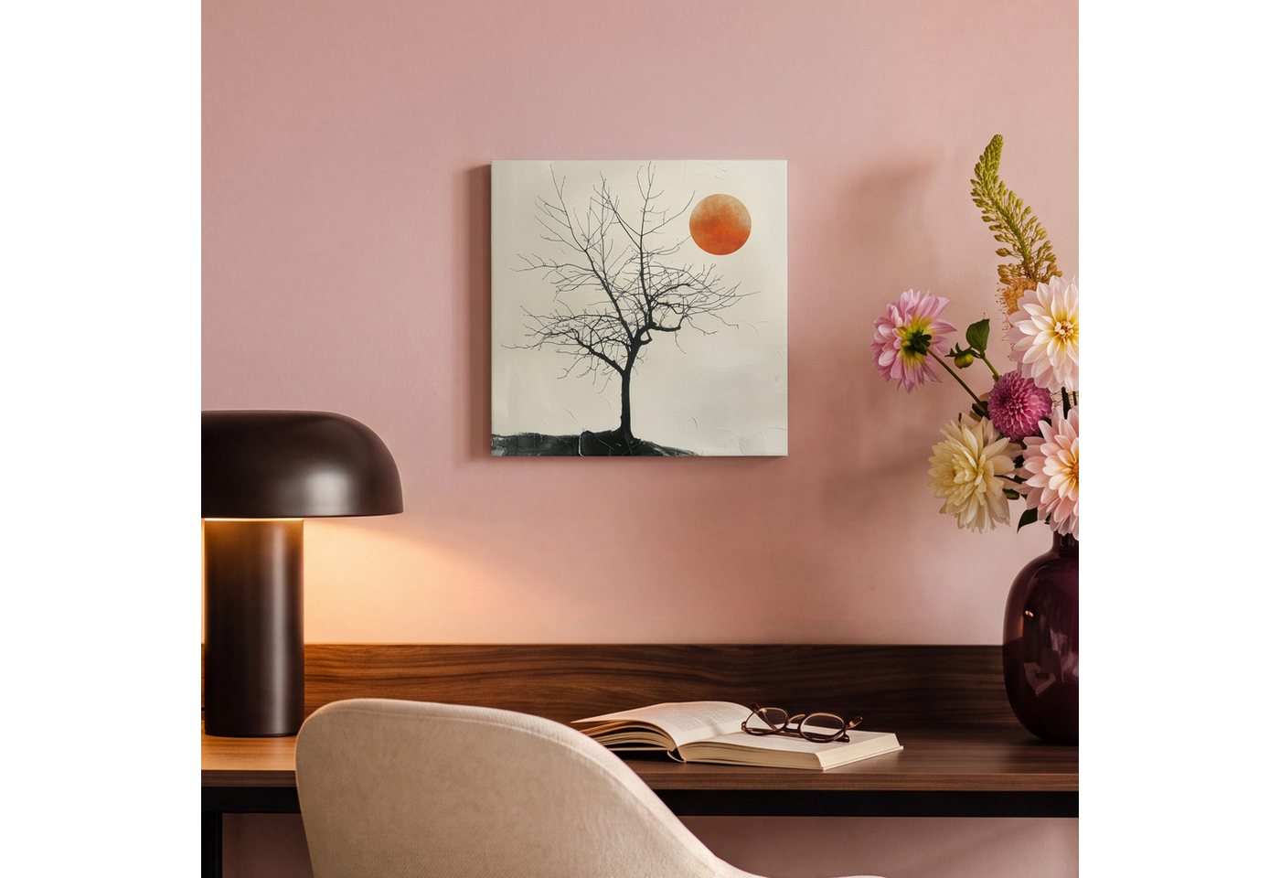 OneMillionCanvasses® Leinwandbild Baum - Sonne - Modern - Landschaft, Fotodruck (1 St), Wandbild, Deko Schlafzimmer Wohnzimmer Flur 20x20 cm – Bild 4 von 5