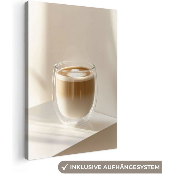 OneMillionCanvasses® Leinwandbild Becher - Latte - Minimalistisch - Schatten, Fotodruck (1 St), Wandbilder für Esszimmer, Wanddeko Bilder Küche, 30x20 cm