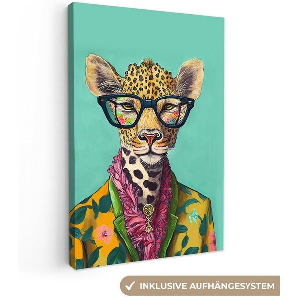OneMillionCanvasses® Leinwandbild Blätter - Brille - Giraffe - Tiere - Design, Fotodruck (1 St), Wandbild, Deko Schlafzimmer Wohnzimmer Flur 20x20 cm