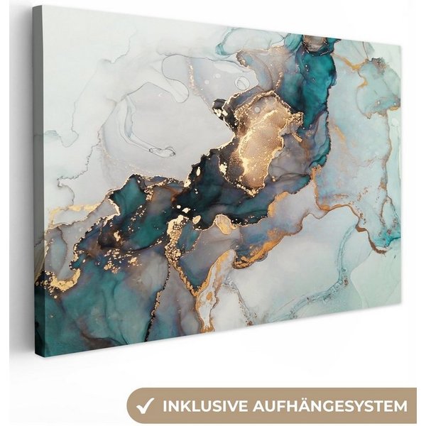 OneMillionCanvasses® Leinwandbild Blau - Marmor - Gold, Fotodruck (1 St), Wandbild, Deko Schlafzimmer Wohnzimmer Flur 20x20 cm