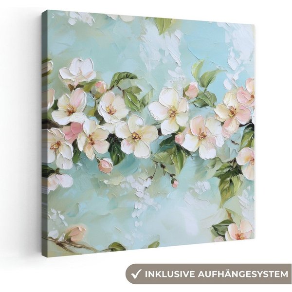 OneMillionCanvasses® Leinwandbild Blossom - Blätter - Hellblau, Fotodruck (1 St), Leinwand Canvas Wandbild, Wanddekoration 20x30 cm