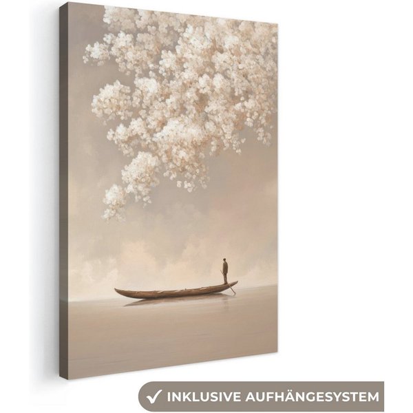 OneMillionCanvasses® Leinwandbild Blüten - Weiß - Boot - Minimalistisch, Fotodruck (1 St), Leinwand Canvas Wandbild, Wanddekoration 20x30 cm