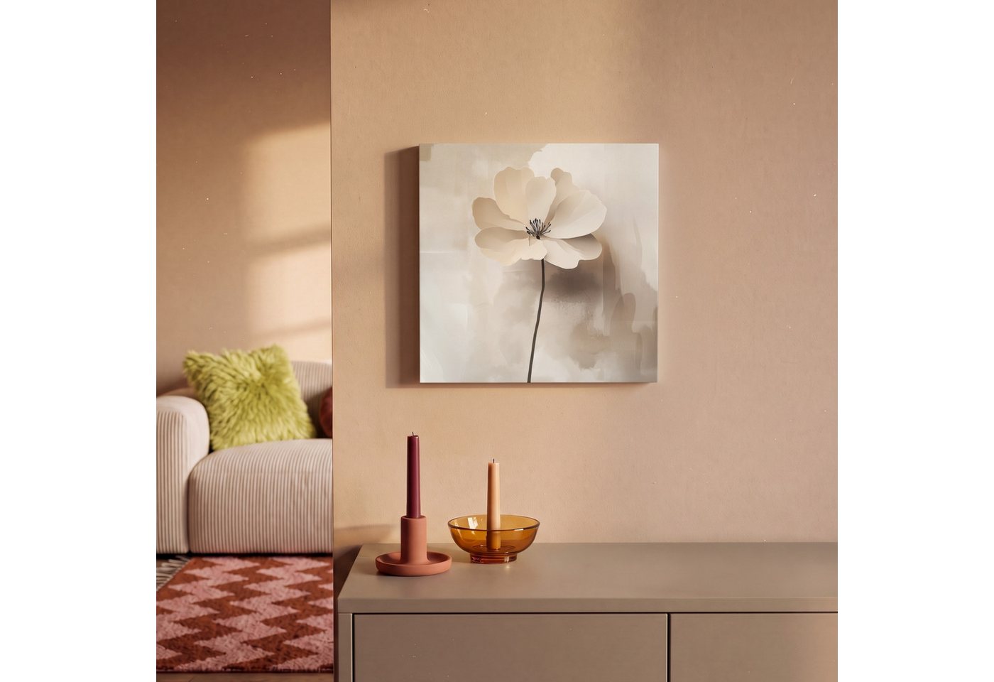 OneMillionCanvasses® Leinwandbild Blume - Beige - Farbe - Schatten, Fotodruck (1 St), Leinwand Bilder Klein, Wand Dekoration Aesthetic 30x20 cm – Bild 2 von 5