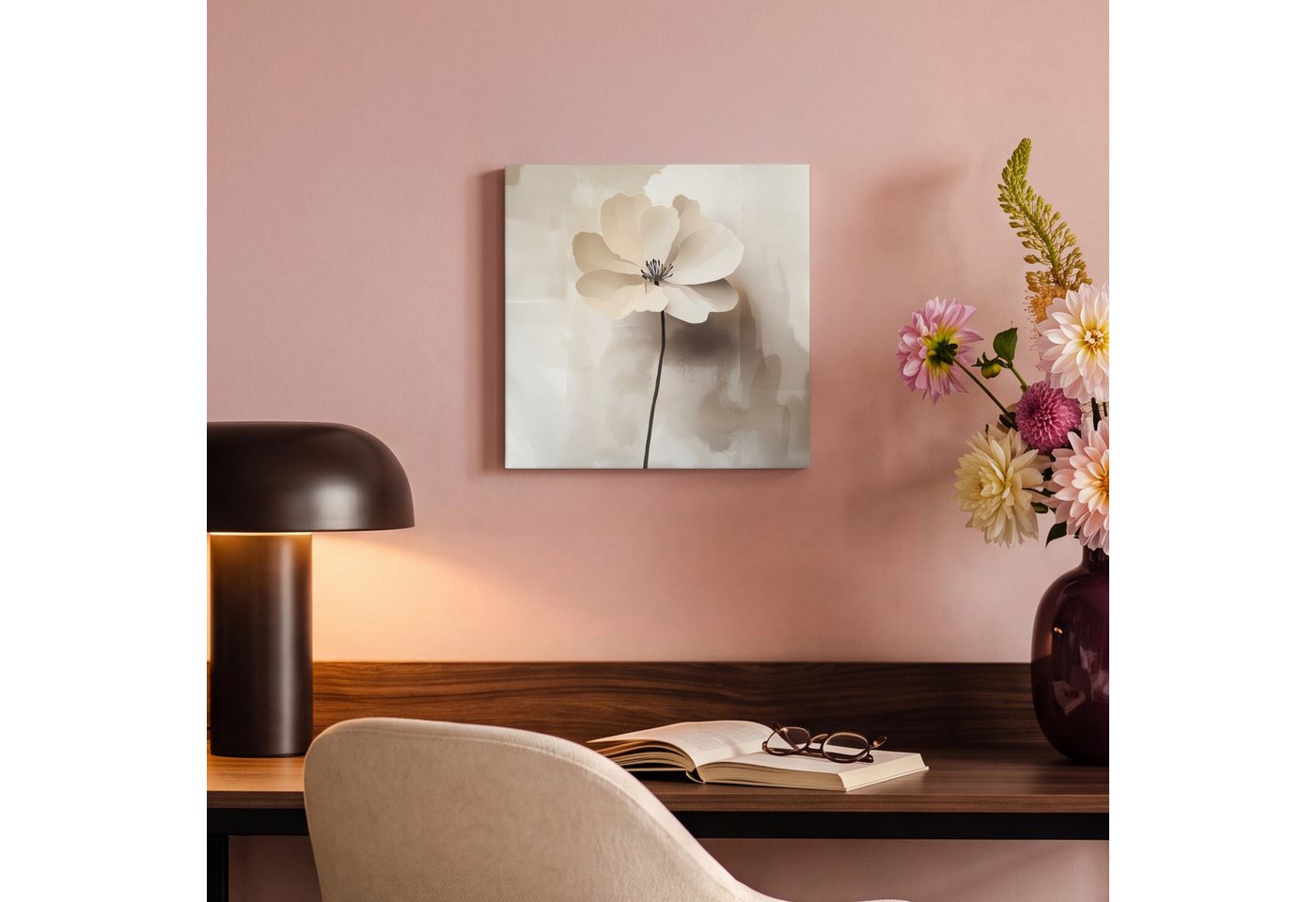 OneMillionCanvasses® Leinwandbild Blume - Beige - Farbe - Schatten, Fotodruck (1 St), Leinwand Bilder Klein, Wand Dekoration Aesthetic 30x20 cm – Bild 4 von 5