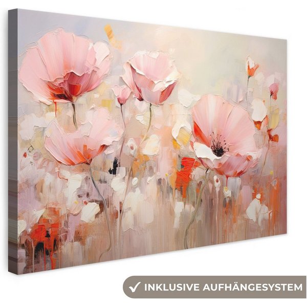 OneMillionCanvasses® Leinwandbild Blumen - Aquarell - Rosa - Abstrakt - Kunst, Fotodruck (1 St), Leinwand Bilder Klein, Wand Dekoration Aesthetic 30x20 cm