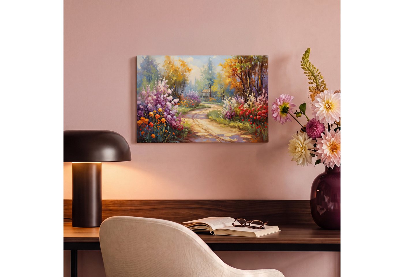 OneMillionCanvasses® Leinwandbild Blumen - Bäume - Kunst - Aquarell, Fotodruck (1 St), Leinwand Bilder Klein, Wand Dekoration Aesthetic 30x20 cm – Bild 4 von 5